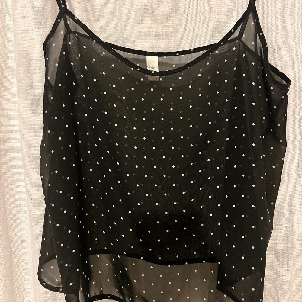 American Apparel Chiffon Black Tank Top with white Polka Dots